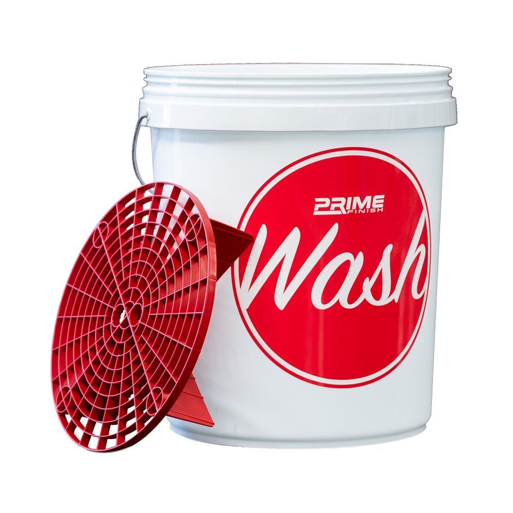 Wash Bucket with Lid and Red Grit Guard Insert 20L - Prime Finish Car Care
